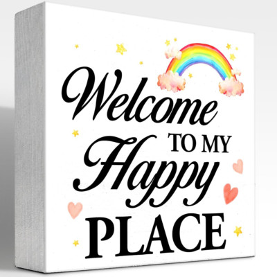 Family Wooden Box Sign - ''Welcome to Our Happy Place'' Home Decor