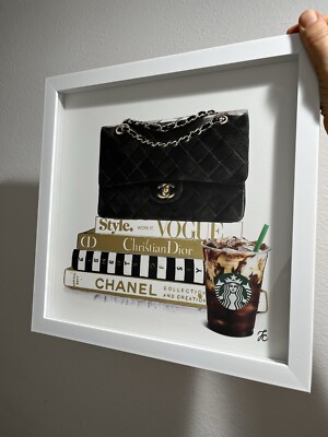 CHANEL FLAP BAG PURSE VOGUE DIOR BOOKS COLLECTOR COFFEE WALL ART