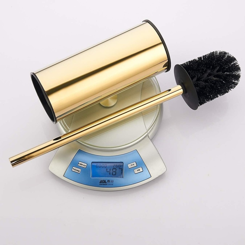 Gold Stainless Steel Toilet Brush Holder Elegant Round Design for