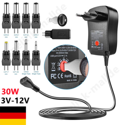 Universal Stecker Netzteil 2000mA 1,5A 3V 4,5V 5V 6V 7,5V 9V 12V 7,2W 9 Adapter