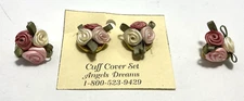 2 Ladies Cuff Button Covers w/3 Flowers + Bonus Matching Pair of Clip-on Earings