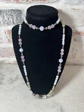 Vintage Multicolored Rose Prasiolite Milky Quartz Sterling Silver Beads & Clasp