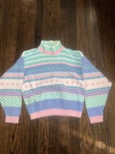 Vtg 1980s Girls 8 Pastel Knit Cardigan Sweater Knit waves Kei Kai Fairy Easter