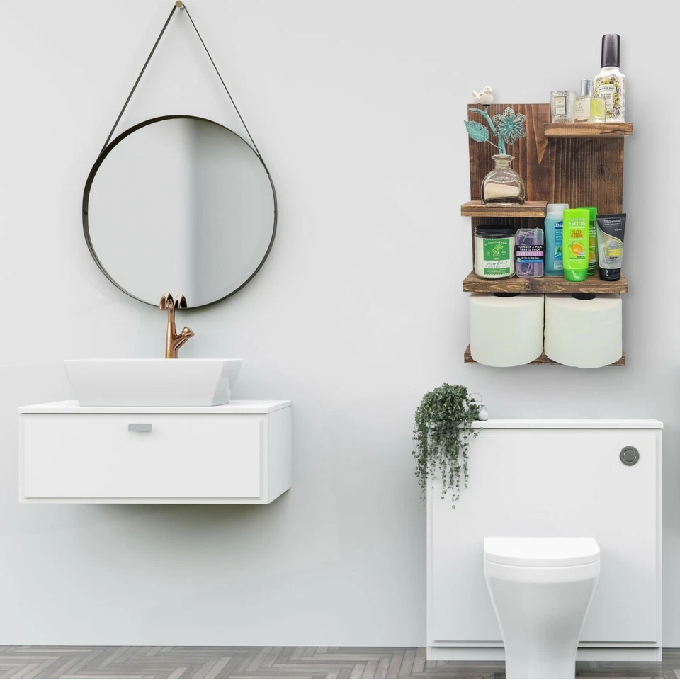 Rustic Wall Mounted Wooden Shelf Modern Bathroom Farmhouse Organizer - Image 3 of 4