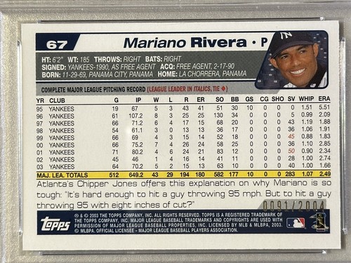 2004 TOPPS GOLD PARALLEL CARD #67 MARIANO RIVERA PSA 8 #'D/2004 UNIQUE POP 1/1^ - Picture 4 of 4
