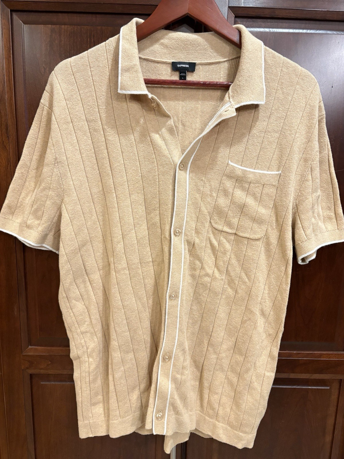 Express Button Down Polo Men Beige Size Large - image 1