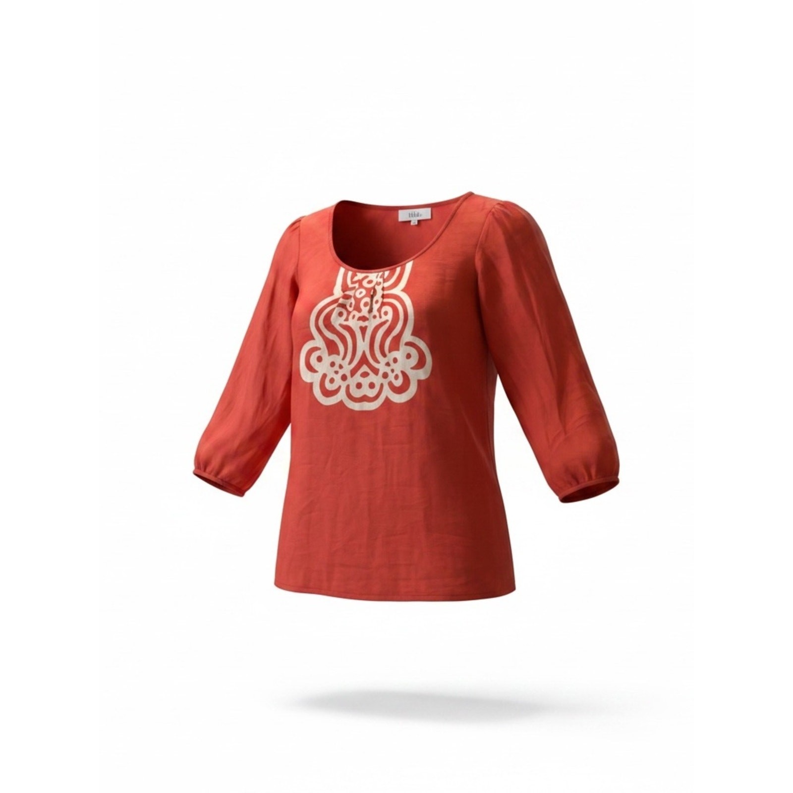 Tibi Coral Tunic with Cream Embroidered Front 100% Silk