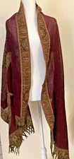 Wool Indian Shawl/Scarf burgundy color with a large paisley design preowned  
