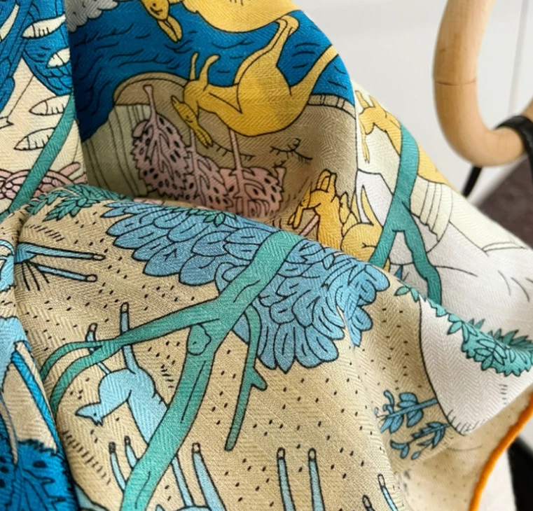 Bufanda envolvente 70 % cachemir 30 % seda estampado de mundo animal chal estampado de doble cara 53"" Foto 3 de 4