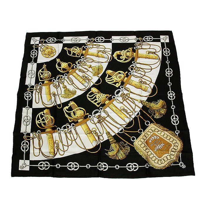 Hermes 90cm Carre Square Scarf 88x89cm Black White Yellow Fran