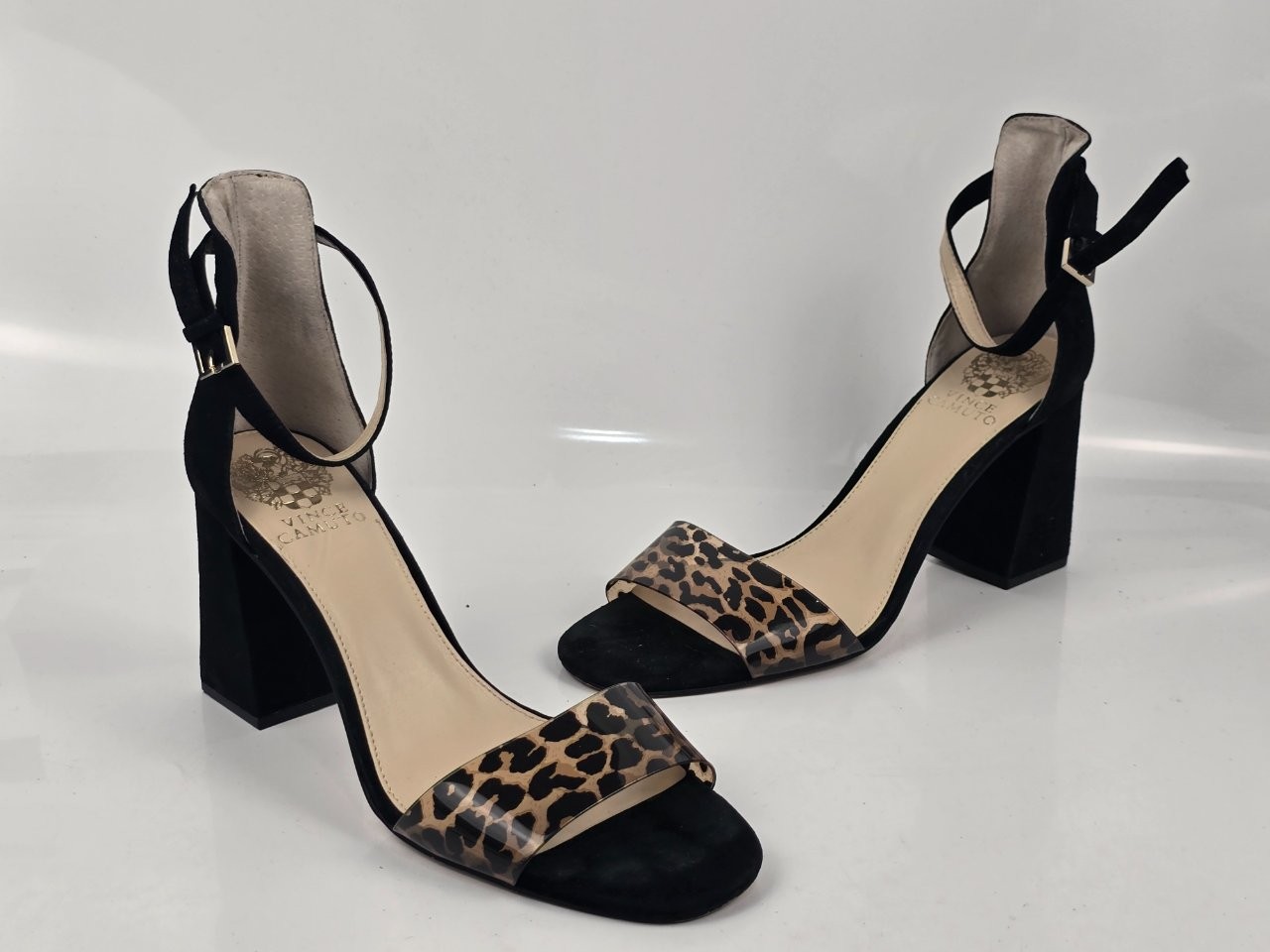 Vince Camuto Windeply Women's Black Leopard Block Heel Sandals US Size 9M