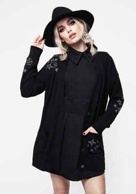 Neu ohne Etikett Disturbia Hex bestickte Strickjacke Größe L *PASST BIS GRÖSSE 18/20*
