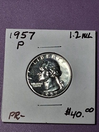1957-P WASHINGTON QUARTER. GEM PROOF. 1.2 MIL. MINTED. SILVER.900