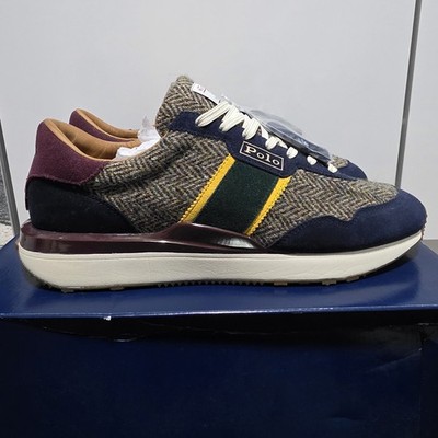 Ralph Lauren Polo Train 89 Harris Tweed Herringbone Suede Wool Sneakers Size 13