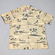 Vintage RJC Hawaiian Shirt Men's Large Island All Over Print Button Up USA Made