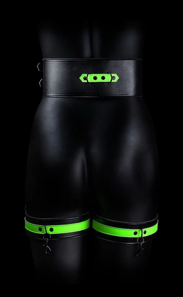 OUCH! Puños y muslos VERDE NEÓN que brillan en la oscuridad con sujeción para cinturón | L/XL Foto 2 de 4