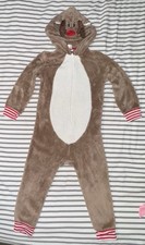 North Pole Toddler Reindeer Hooded Fleece Christmas Pajamas; Size 4T