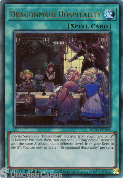 RA03-EN068 Dragonmaid Hospitality : Ultimate Rare 1st Edition YuGiOh Card