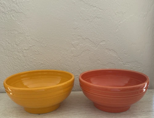 Lot of 2 Fiesta Footed Ceramic Bowls Tangerine & Poppy 14oz