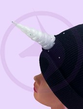 Gorro unicornio hecho a mano: cuerno de resina 3D, sombrero tejido bordado con diamantes de imitación