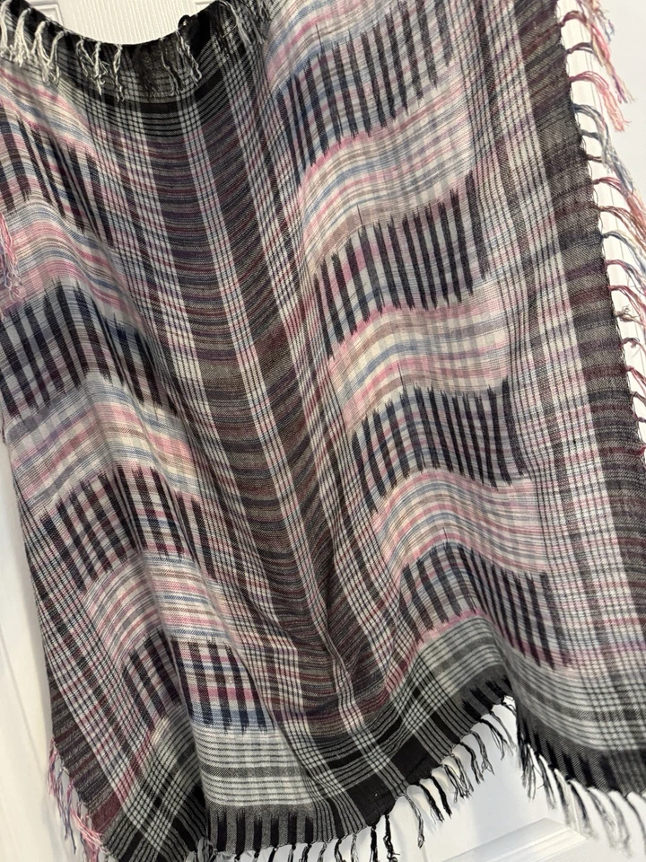 复古 Ben Goodman 围巾披肩黑色粉红色紫色蓝色方格人造丝 33 x 33 — 第 4/4 张图片