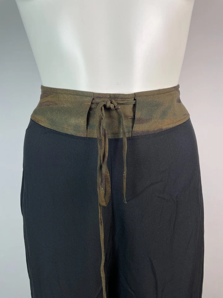 Harari Pants 100% silk Black with Camo waist band, Stripes, Front ties L - Image 2 of 4