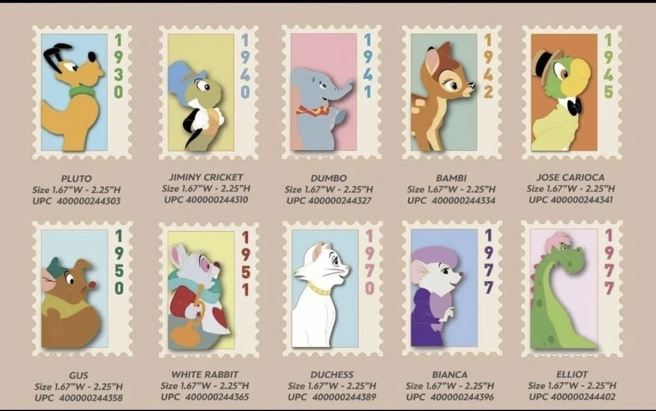 Disney DEC TWDC Commemorative Animal Stamps LE 300 Pins Full Set Postage