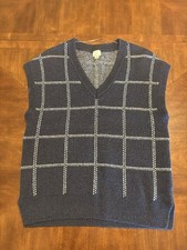 A New Day Women s Navy V-Neck Boxy Sweater Vest Windowpane Cute Chic Breathable
