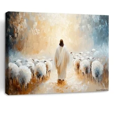 Canvas Prints Jesus Good Shepherd Wall Art Painting Christian Religious Poster