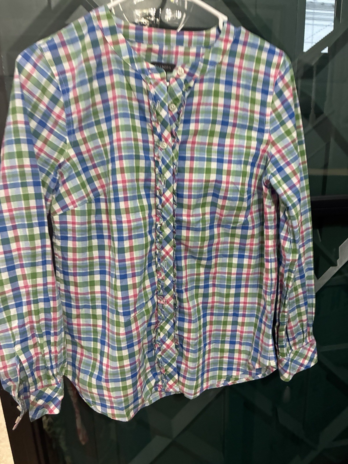 Talbots Multicolor Plaid Ruffle Button Front Blou… - image 2