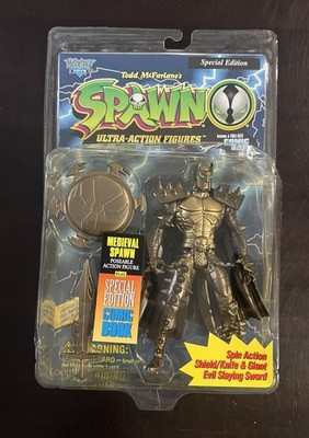 McFarlane Toys Spawn Series 1 Medieval Spawn Gold With Comic Book Action Figure