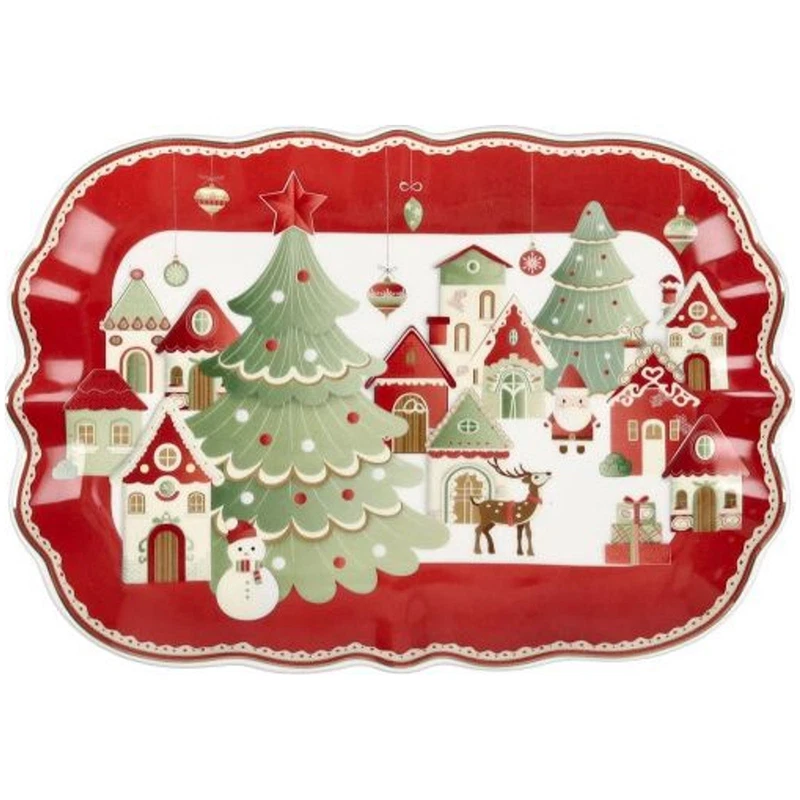 Vassoio Ovale Smerlato 26x18 cm BRANDANI Villaggio in Festa Porcellana Natale