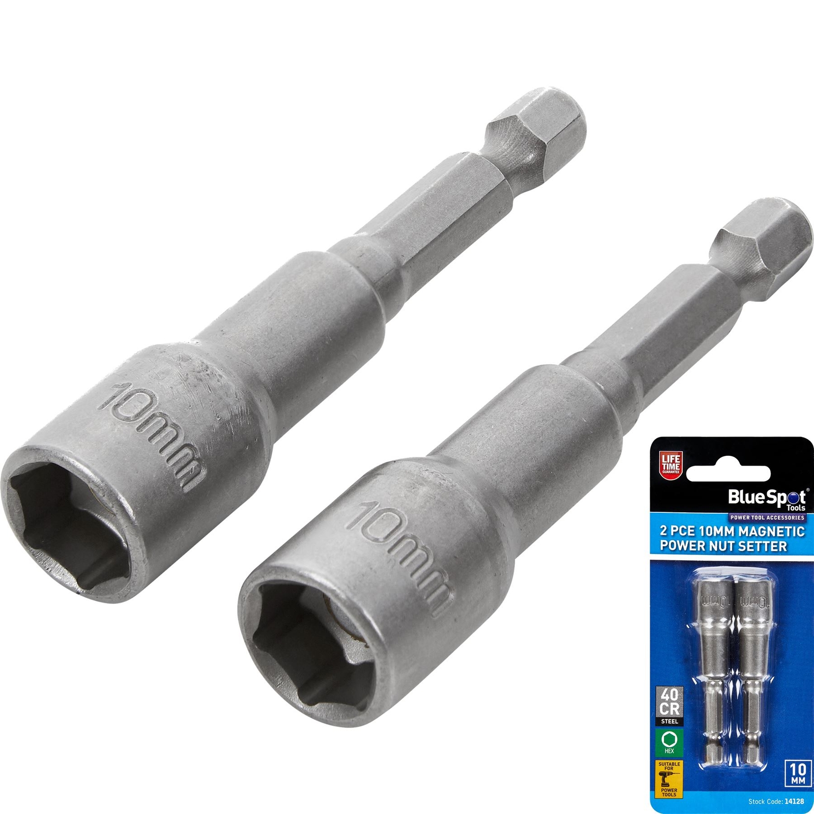 Bluespot 10mm Torque Magnetic Power Nut Bolts Hex Head Setter 1/4"" 2pc