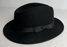 Geo W. Bollman  Co Doeskin Felt 100 Wool Banded Ribbon Black Fedora Women  s