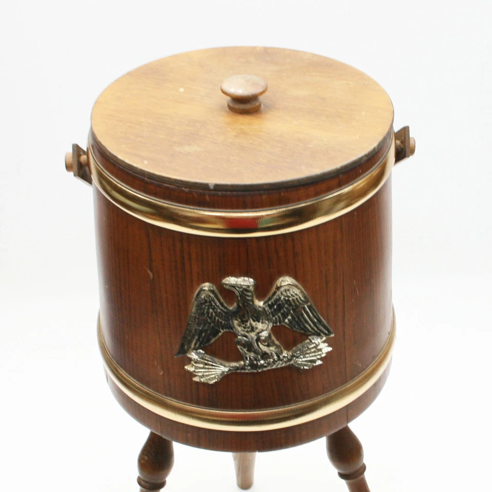 De colección Putney Basketville Madera Tejer Costura Artesanía Cubo Barril Tapa Mango Águila Foto 3 de 4