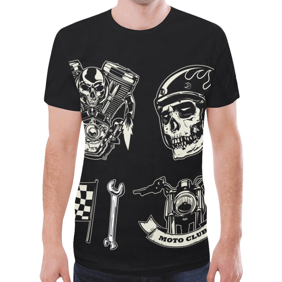 Motorcycle Skull Set Rock Style New All Over Print T shirt