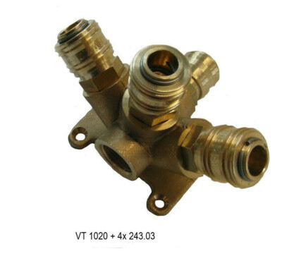 Druckluftverteiler Wanddose – 5x G 1/2 + 4 Schnellkupplungen NW 7,2 – Für Werkstatt