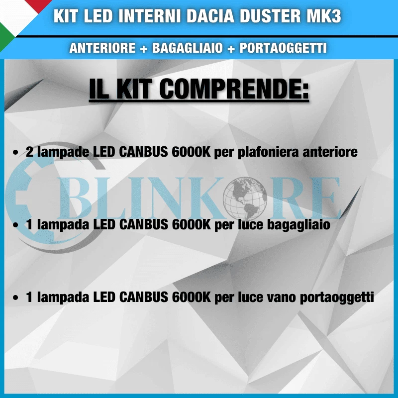 KIT LED INTERNI BIANCO DACIA DUSTER MK3 PLAFONIERA BAGAGLIAIO OGGETTI COMPLETA - Immagine 2 di 2