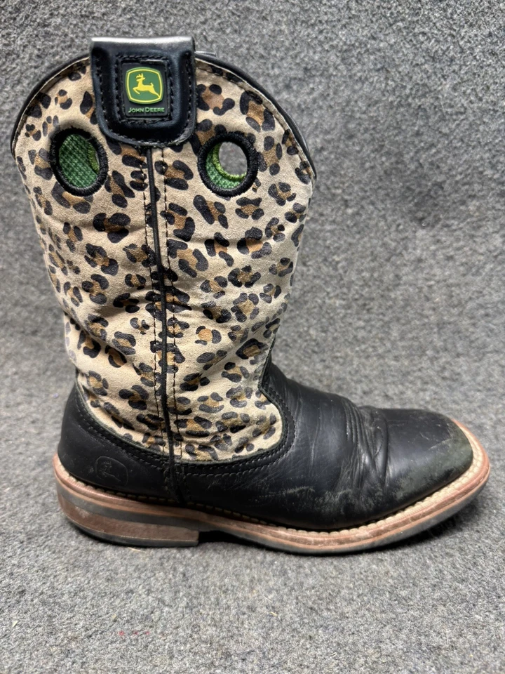 John Deere“Growin Like A Weed”Leather Leopard Cowgirl/Boy Boots Sz.5  JD3310 - Image 2 of 4