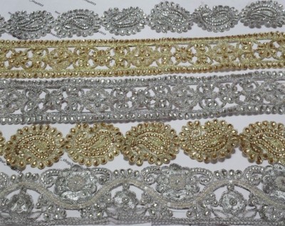 Diamant Perlen Gold Silber Braut bestickt Muster Spitzenborte Hochzeit