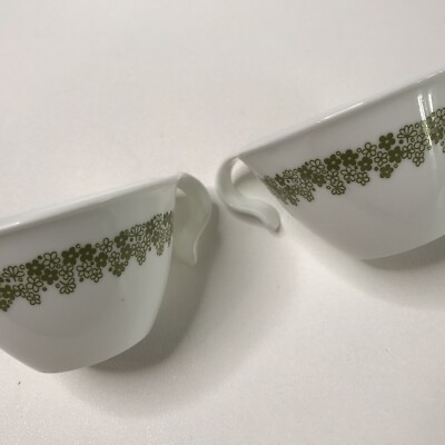 2 Vintage Corning Ware Corelle Avocado Green Spring Blossom Hook