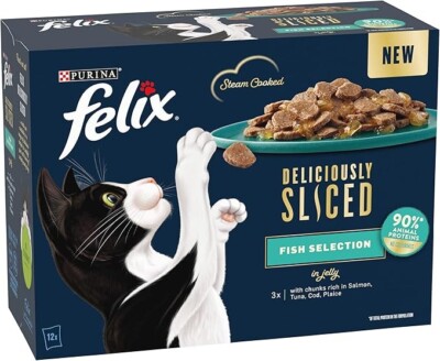 Felix Deliciously Sliced Fish Selection in Gelee Katzenfutter (12er Pack × 80g ) × 4
