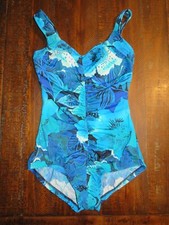 LE COVE VTG One-piece blue floral swimsuit women s size 12