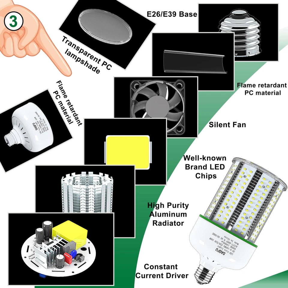 480V led Corn Light Bulb 100W, led Corn Bulb 5000K Daylight White Lamp,1000W ... - Image 4 of 4