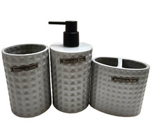3 PC GRAY,BLACK CERAMIC 3D TEXTURE CHECKER SOAP DISPENSER,TUMBLER,TOOTHBRSH HLDR