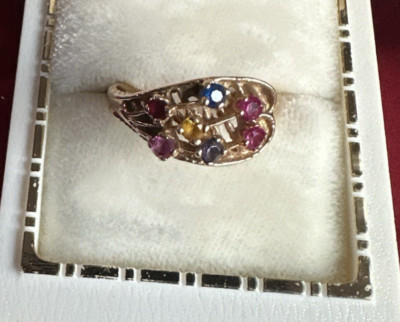 PC 14k Gold Rubin, Saphir, Topas & Multicolor Steine Filigran Ring 3,9g