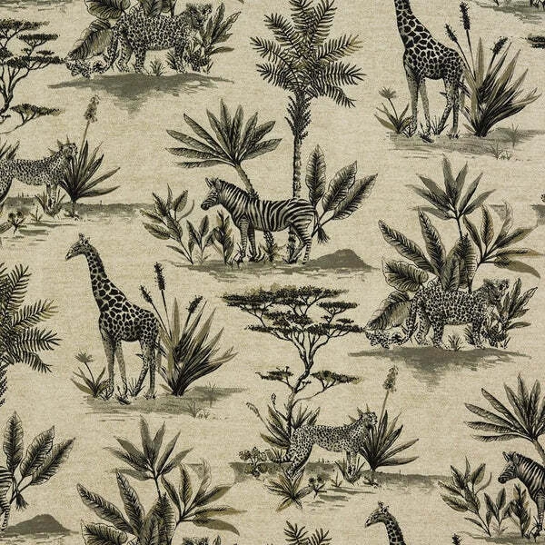FRYETTS FABRICS PORTER AND STONE Fryetts Safari Giraffe Zebra Leopard Natural Linen Union Fabric
