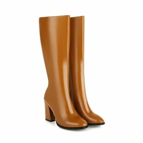 Womens Casual Pointy Toe Knee High Boots Knight Block Heels Nightclub Shoes Size - Picture 1 of 23