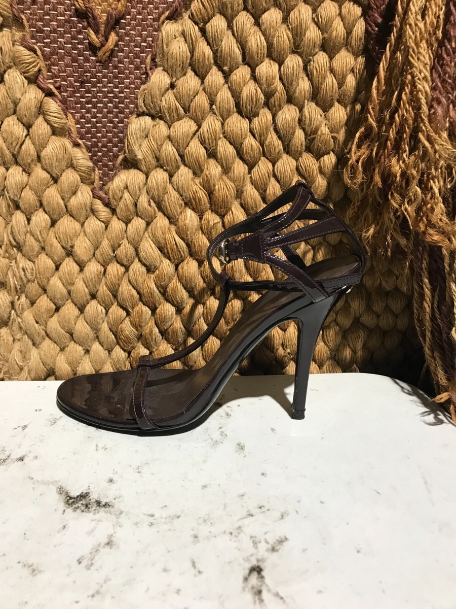 靴 Vintage Gucci Lace-Up Sandals 6 1/2B Vintage GUCCI T-Strap Heels Patent Leather Black Sandals US