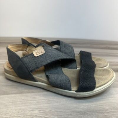 ECCO Damara Sandal Size 8 Navy Blue Elastic Straps Slip On Leather Comfort Shoe